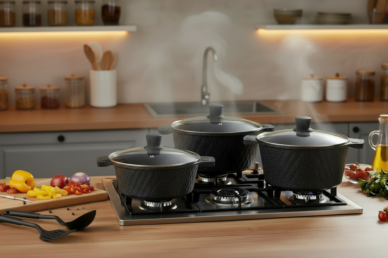 8pc Tissolli Cast Aluminium Set with Glass Lids