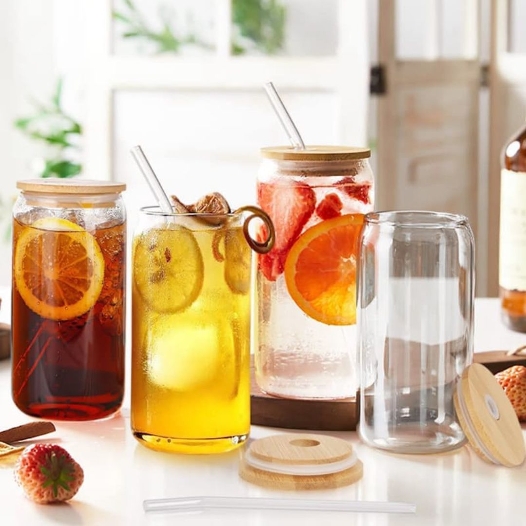 4pc Glass Can In Floral Box 500ml