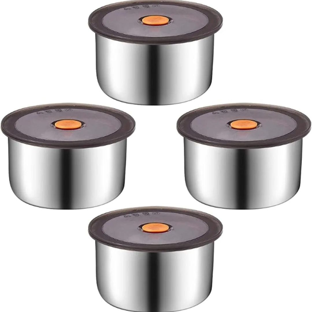 4pc Stainless Steel Round Crisper Box Set 12x6cm