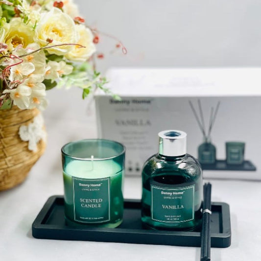 Danny Home Diffuser And Candle Set On Wooden Platter