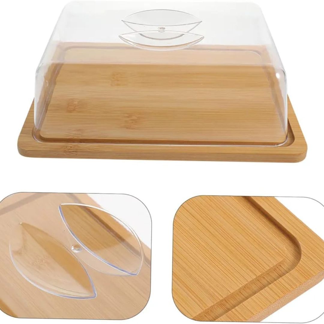 Large Square Acrylic Dome With Bamboo Base