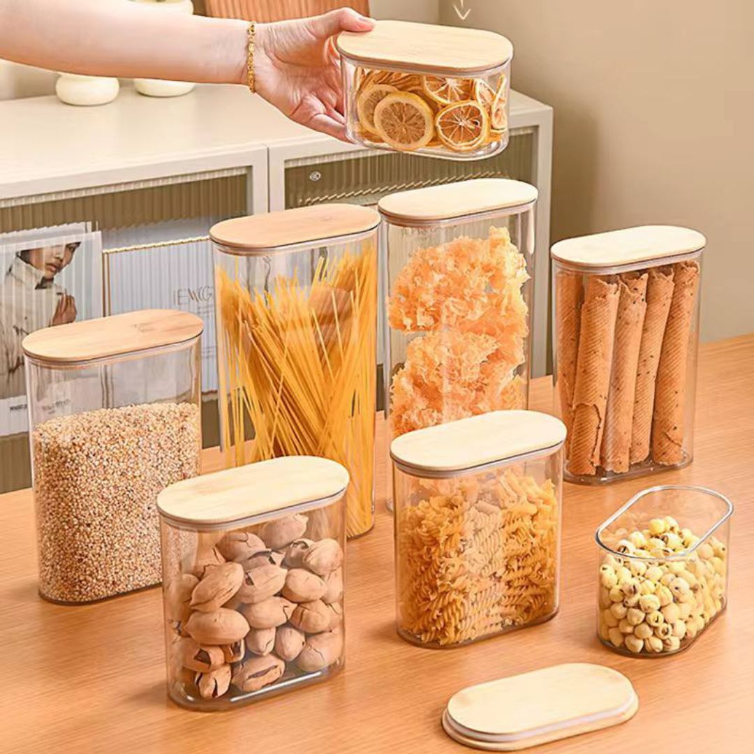 Oval Acrylic Storage With Bamboo Lid