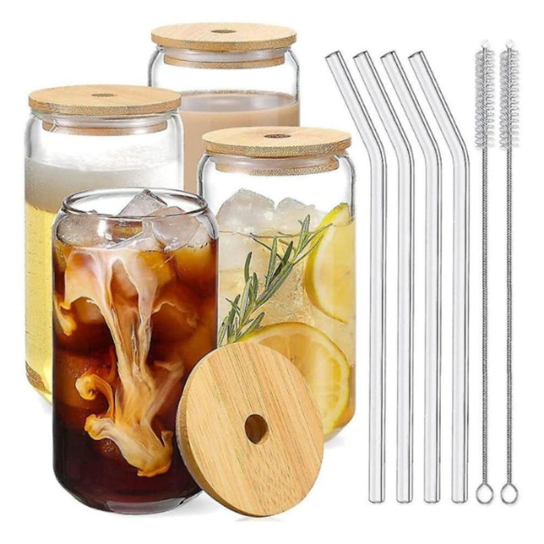 4pc Glass Can In Floral Box 500ml