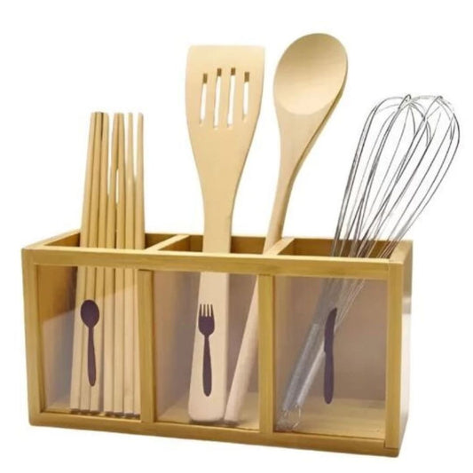 Wooden 3 Division Utensil Holder