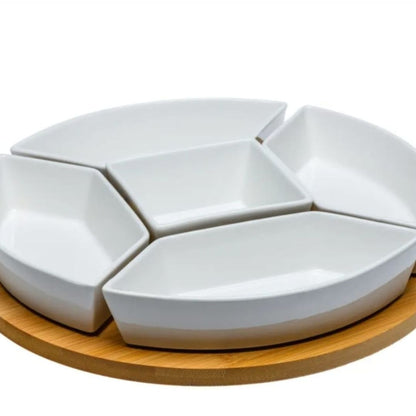 Danny Home 6pc Bamboo Lazy Susan With Ceramic Dishes