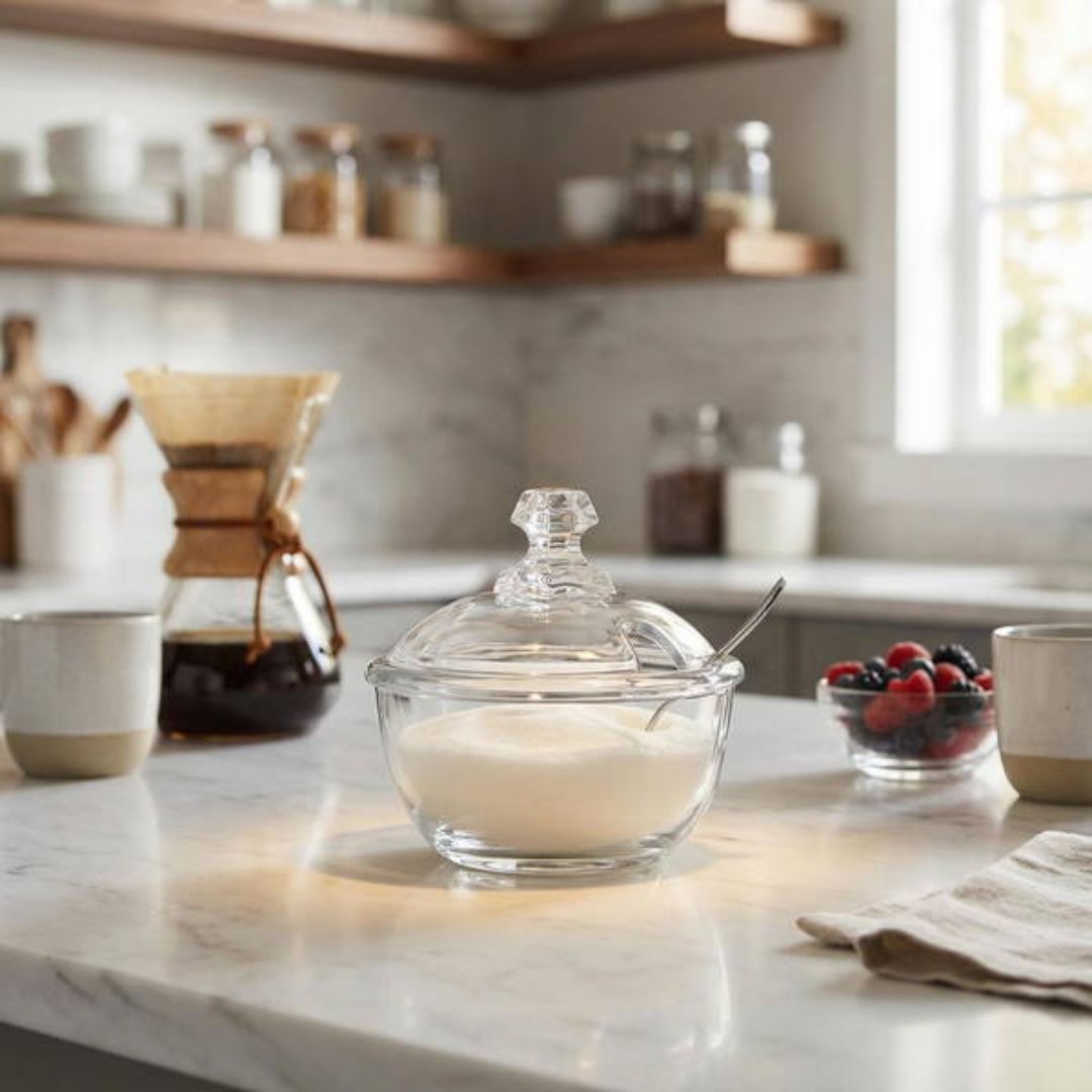 Danny Home Glass Sugar Bowl With Lid And Spoon 240ml