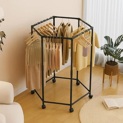 Double Layer Hexagon Clothes Rack With Wheels