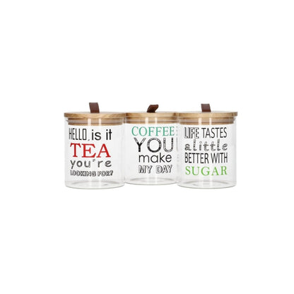 Danny Home 3pc Glass Cannister Set-Colour Writing