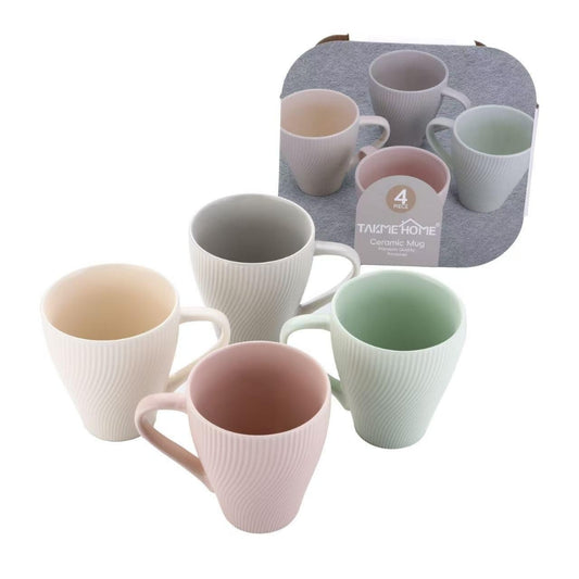 4pc Stoneware Swirl Mug 350ml