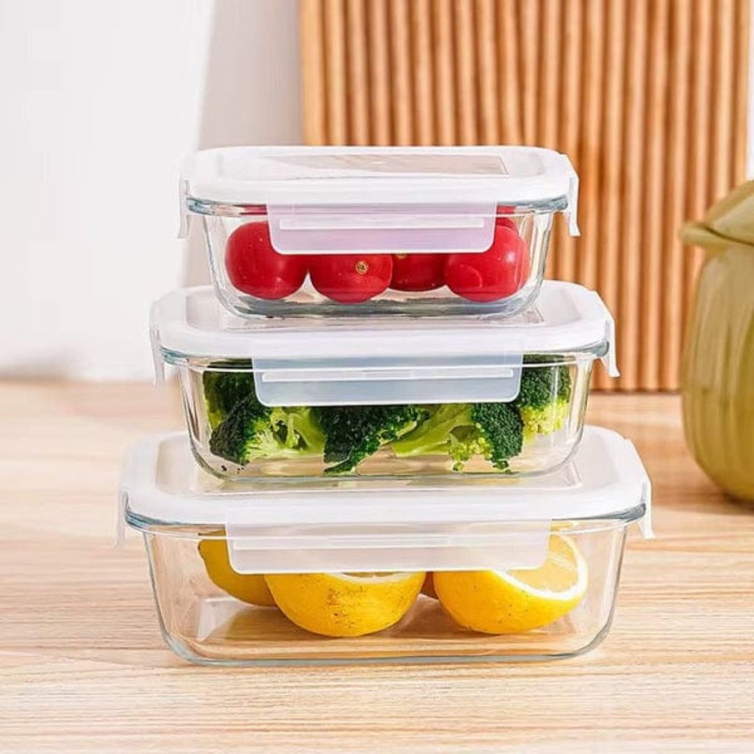 Rectangle Glass 3pc Clip Lid Food Storage