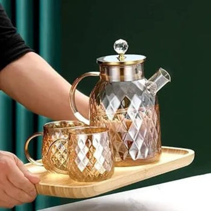 Gold Diamond Glass Teapot