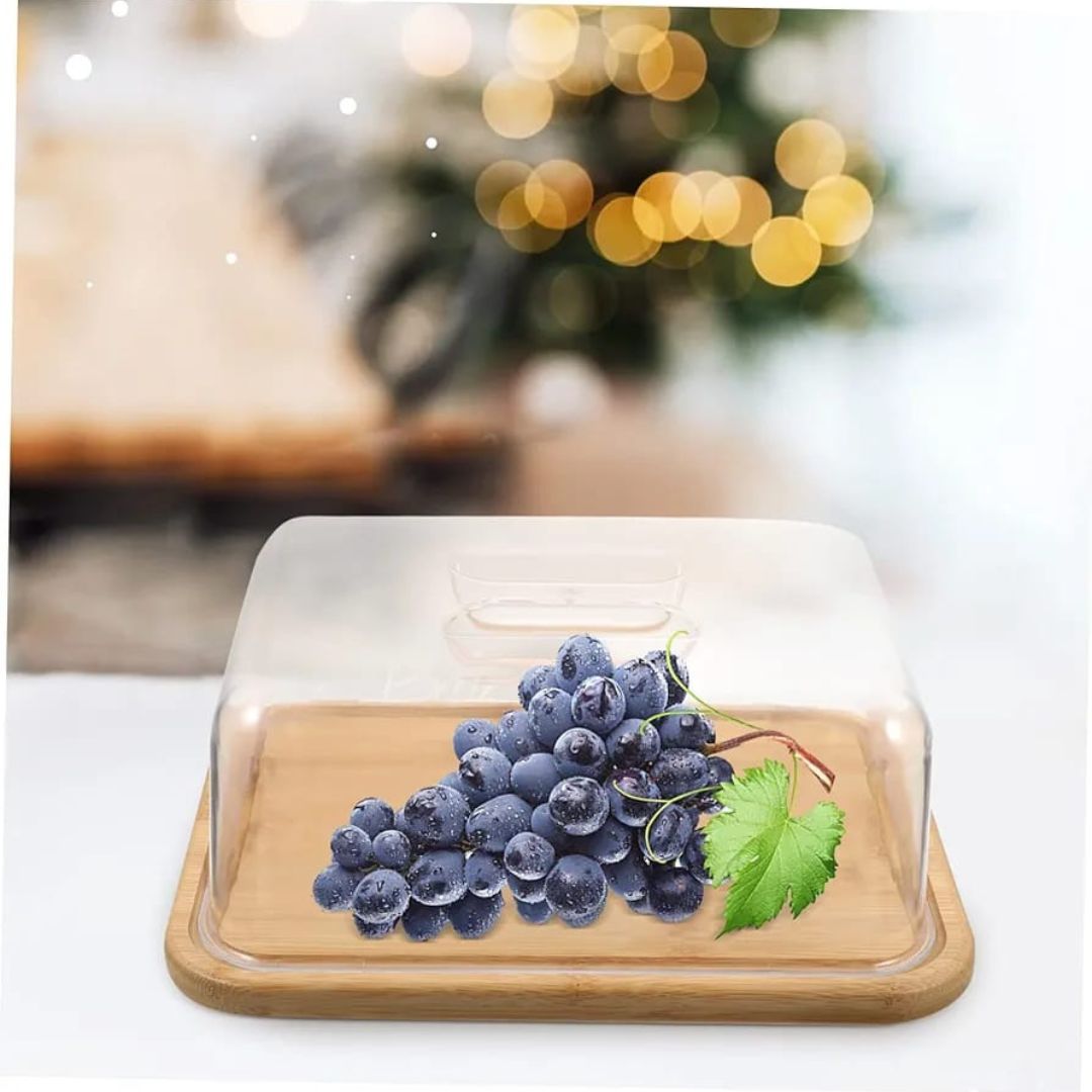 Large Square Acrylic Dome With Bamboo Base