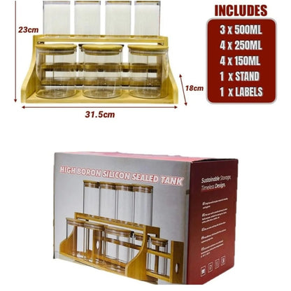11pc Bamboo Glass Jar On Stand