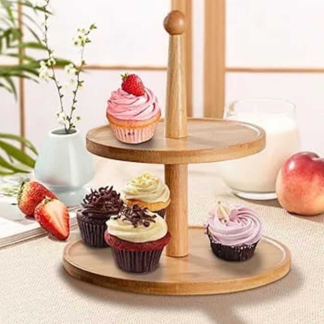 Bamboo 2 Tier Cake Stand