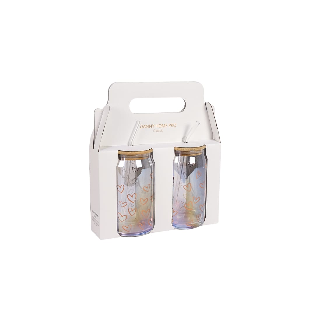 Danny Home 2pc Printed Bamboo Glass Can with Straws