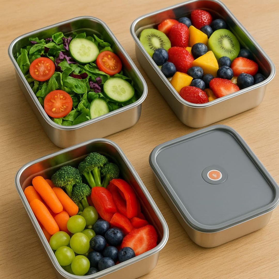 4pc Stainless Steel Rectangle Crisper Box Set