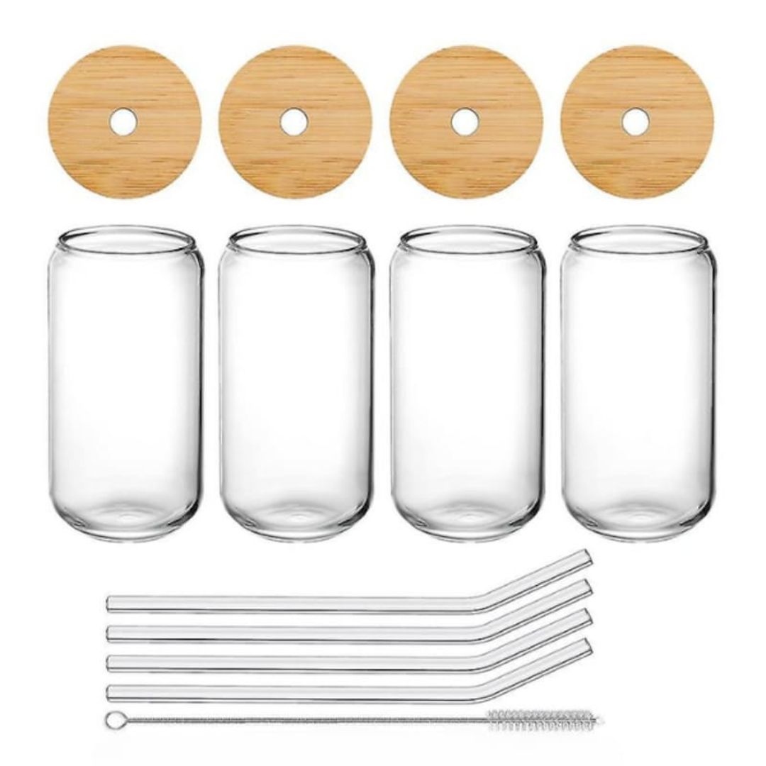 4pc Glass Can In Floral Box 500ml