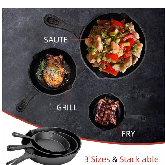 3pc AYI Cast Iron Skillets
