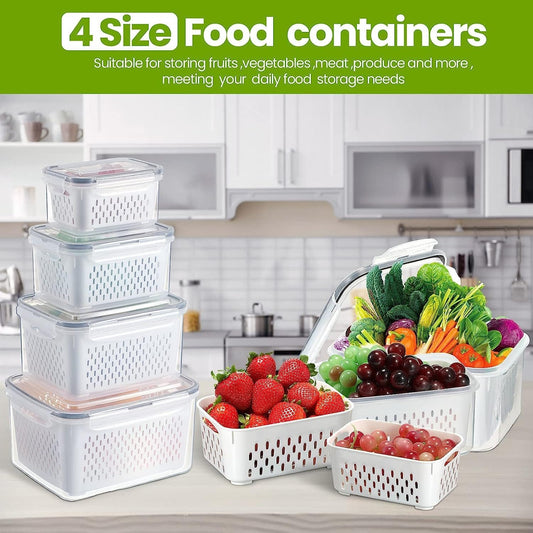 4pc Plastic Fridge Storage With Drainage