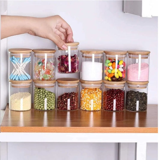 12pc Bamboo Jars 8x6.5cm