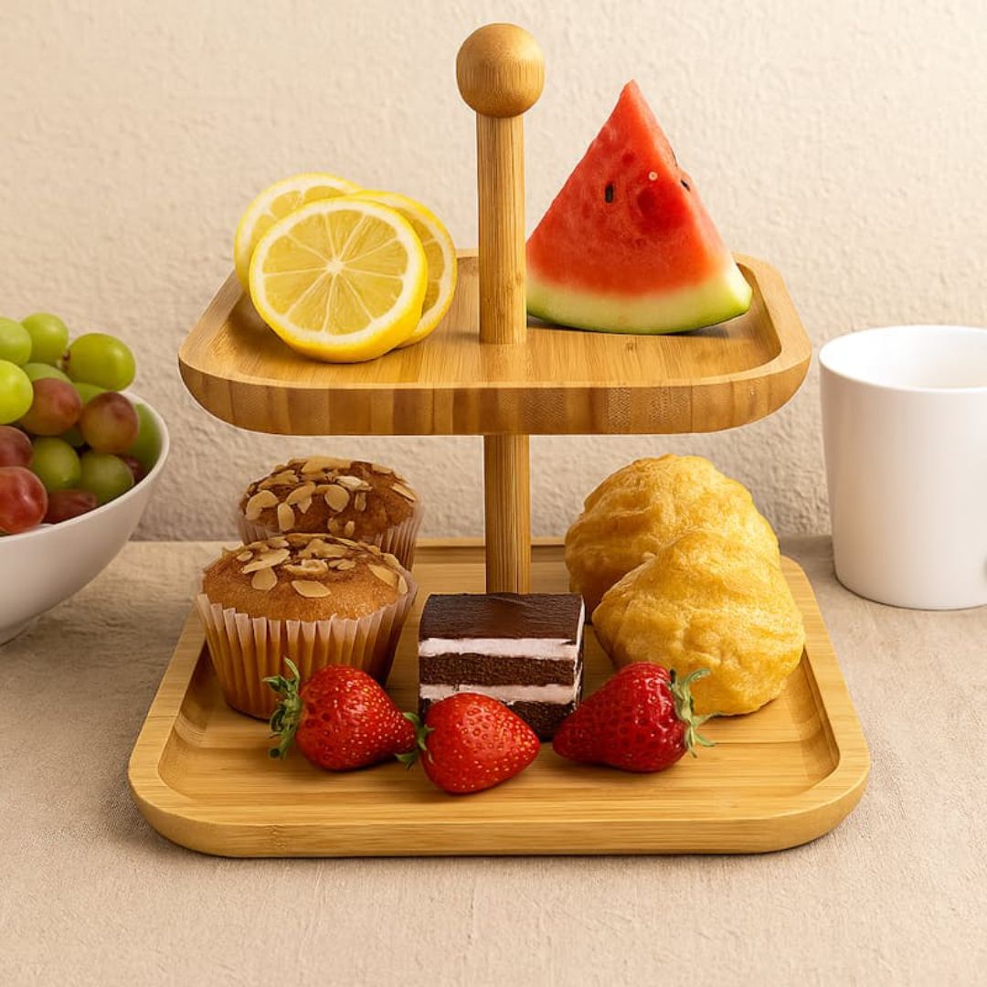 Bamboo 2 Tier Cake Stand