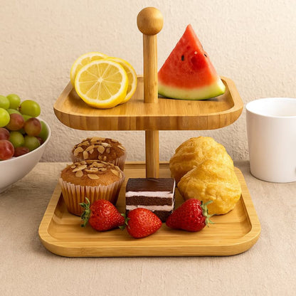 Bamboo 2 Tier Cake Stand