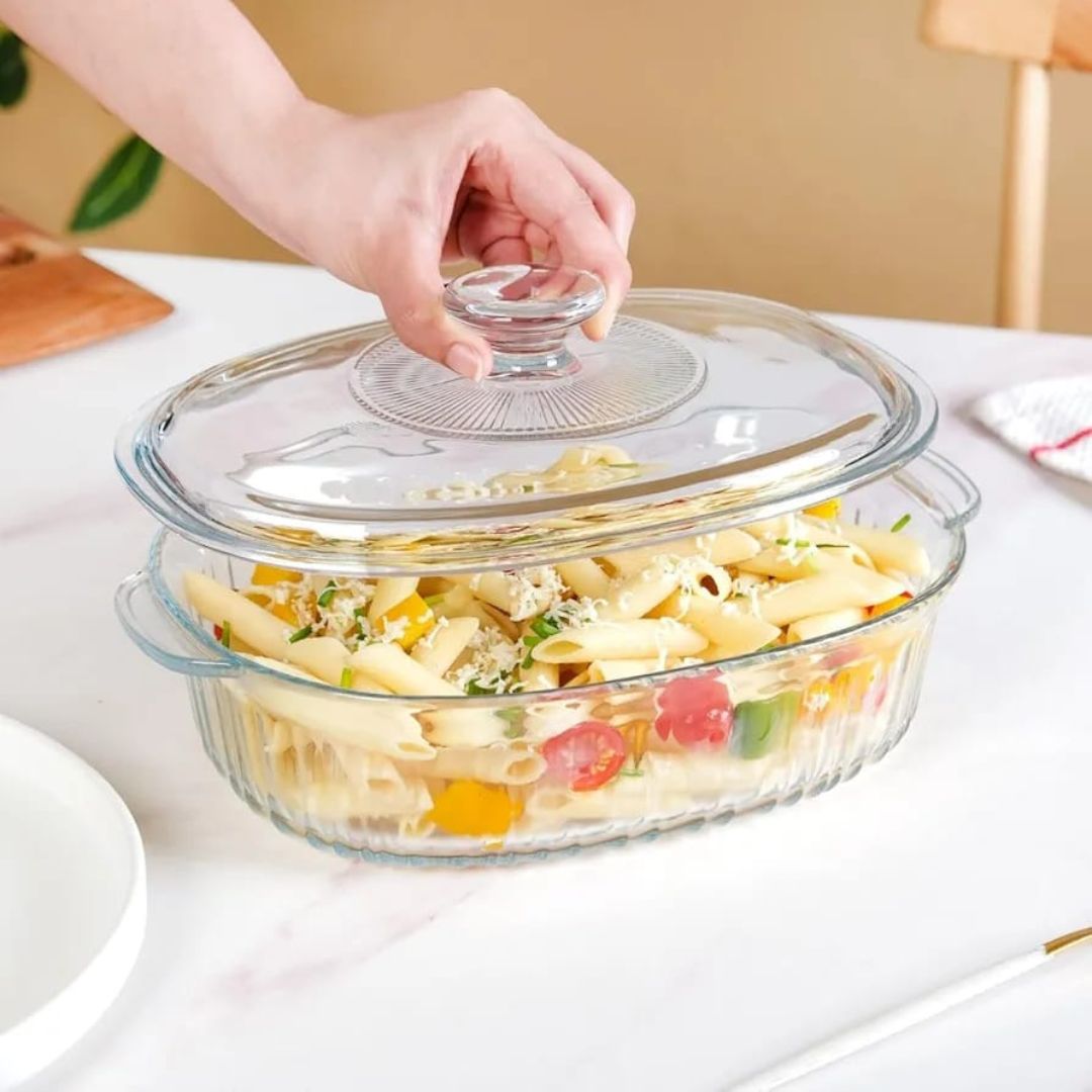 Danny Home Glass Oval Casserole with Lid - 2.8L