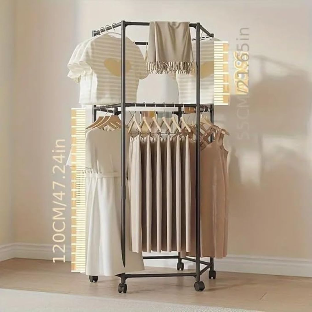 Double Layer Hexagon Clothes Rack With Wheels