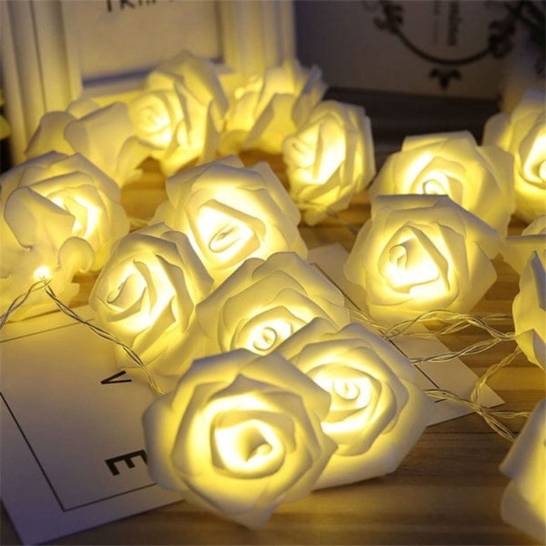 5m Rose Flower LED String Lights for Decor White Lifestyle