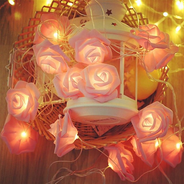 5m Rose Flower LED String Lights for Decor Pink Lifestyle