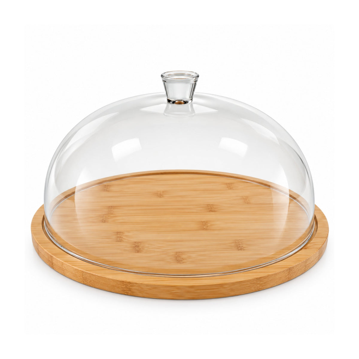 Round Acrylic Cake Dome – Clear Cover With Wooden Serving Base – Elegant Food Display Design