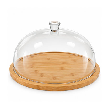 Round Acrylic Cake Dome – Clear Cover With Wooden Serving Base – Elegant Food Display Design