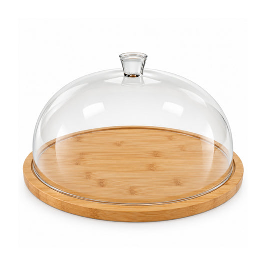 Round Acrylic Cake Dome – Clear Cover With Wooden Serving Base – Elegant Food Display Design