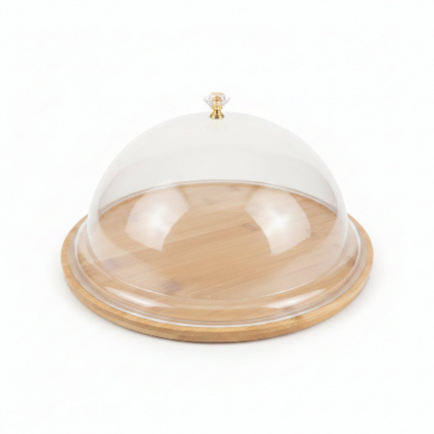 Round Acrylic Cake Dome With Bamboo Base and Crystal Knob - Large