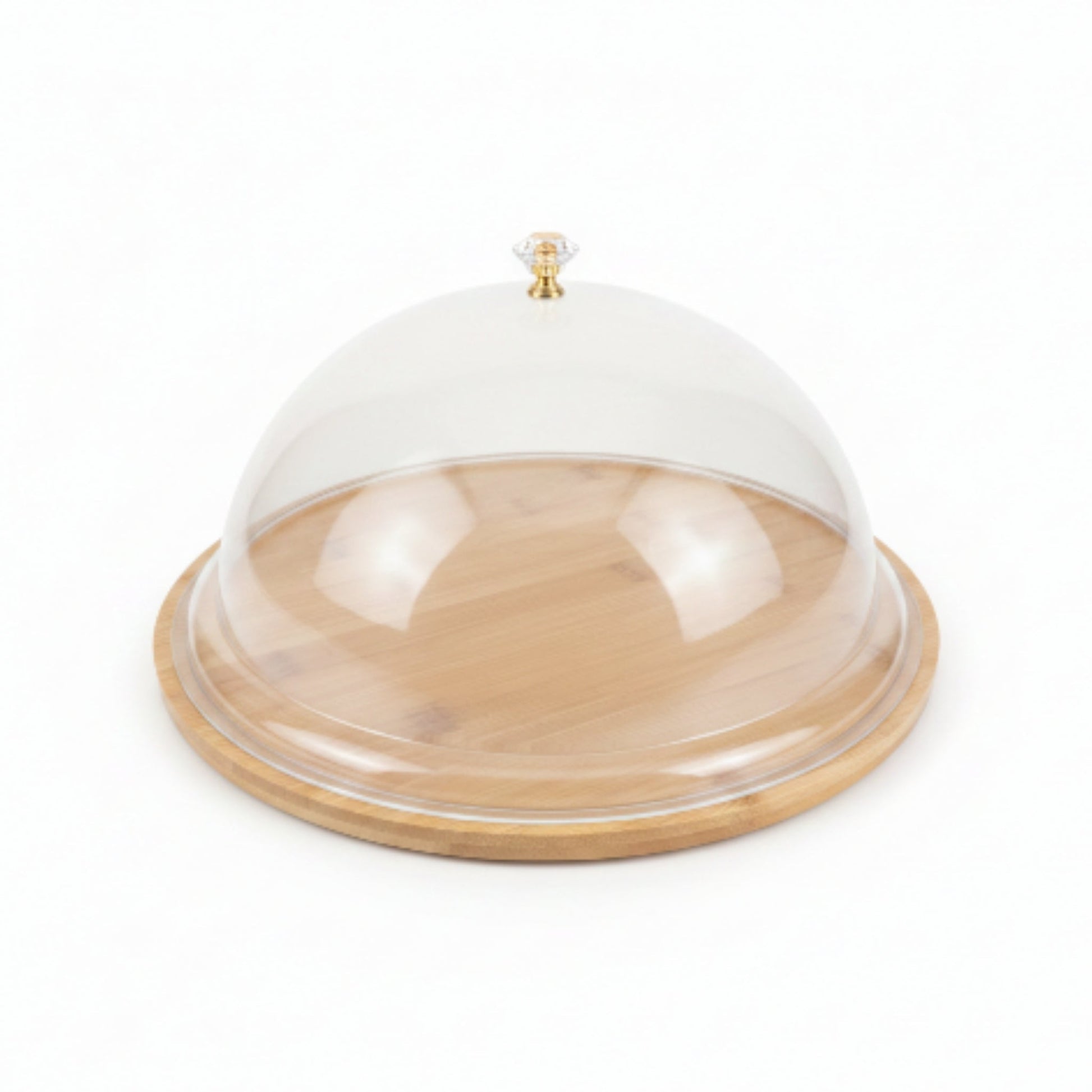 Round Acrylic Cake Dome With Bamboo Base and Crystal Knob - Large