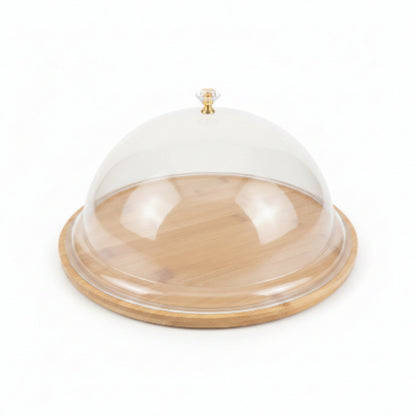 Round Acrylic Cake Dome With Bamboo Base and Crystal Knob - Large