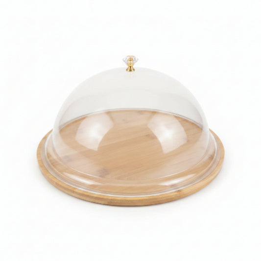 Round Acrylic Cake Dome With Bamboo Base and Crystal Knob - Large