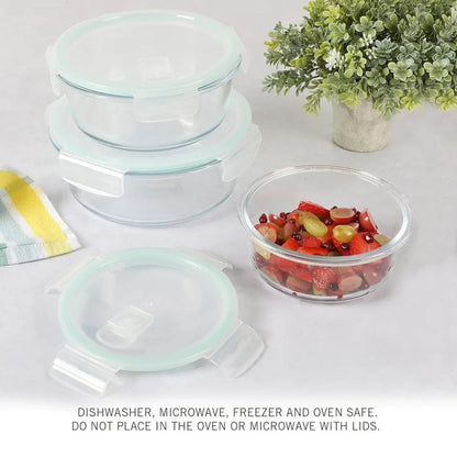 Round Glass 3pc Clip Lid Food Storage
