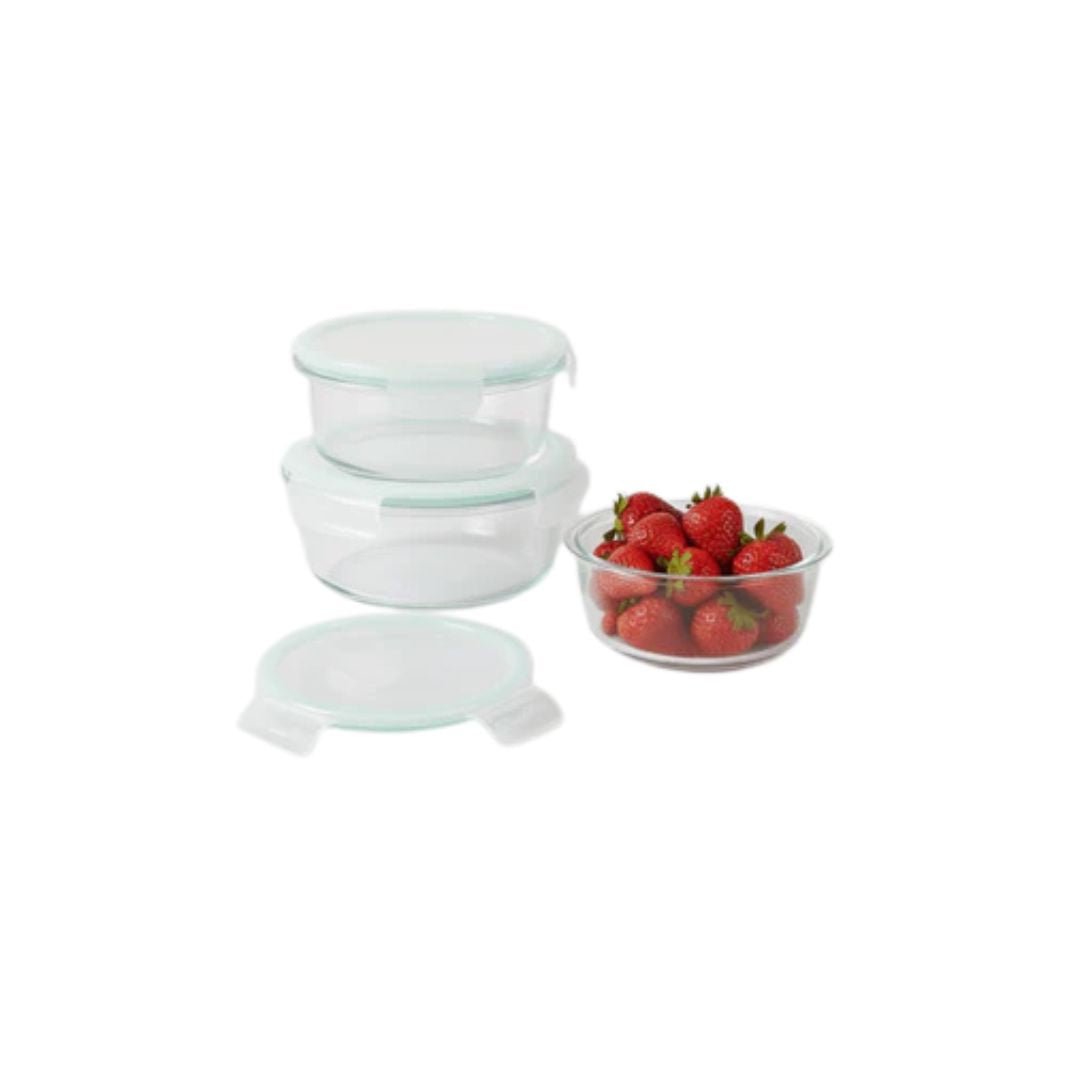 Round Glass 3pc Clip Lid Food Storage