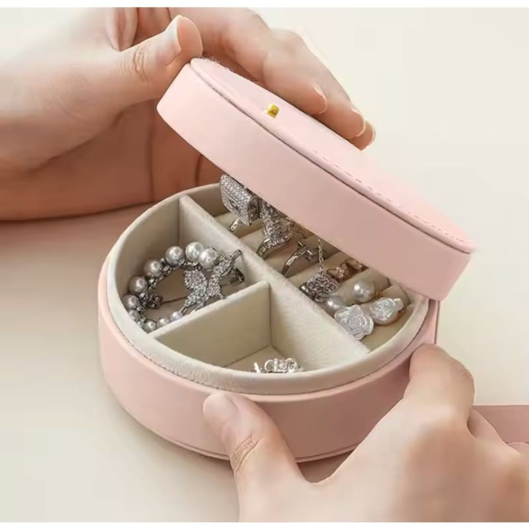 Round Pu Leather Jewelry Box With Strap