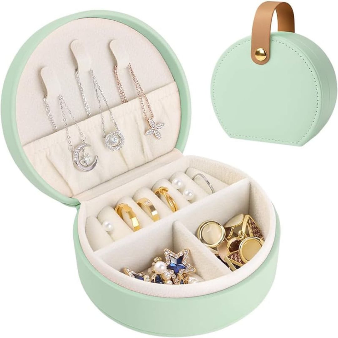 Round Pu Leather Jewelry Box With Strap