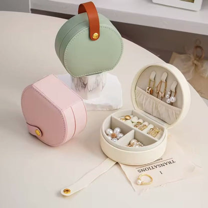 Round Pu Leather Jewelry Box With Strap