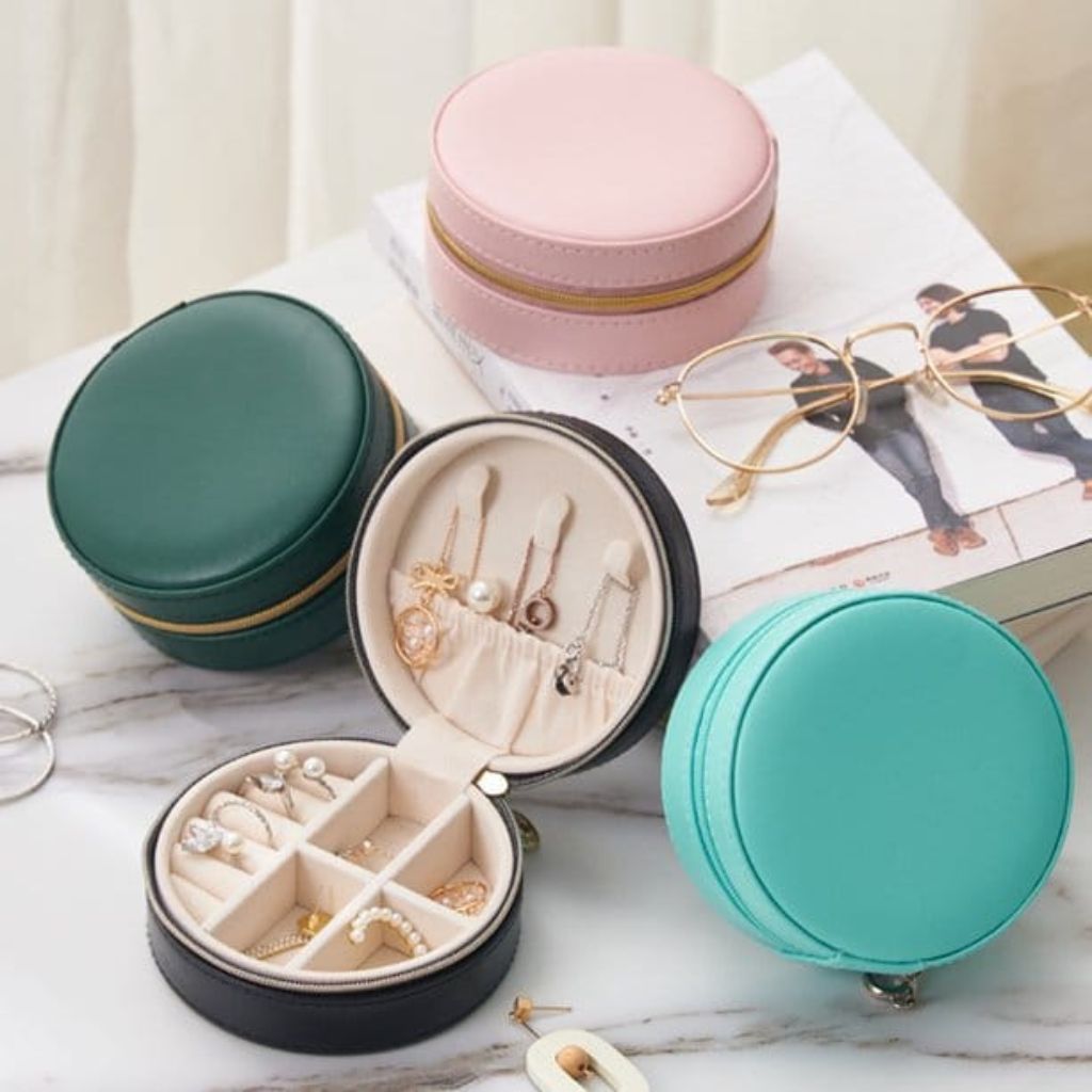 Round PU Leather Travel Jewelry Box - 10x4.5cm