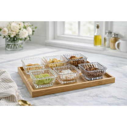 Royal Glass Bowl Set On Bamboo Tray