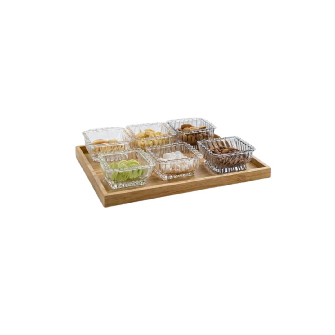 Royal Glass Bowl Set On Bamboo Tray