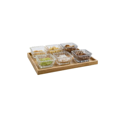 Royal Glass Bowl Set On Bamboo Tray