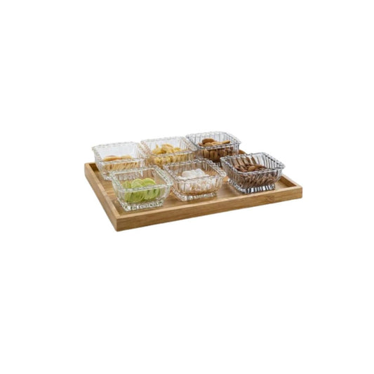 Royal Glass Bowl Set On Bamboo Tray