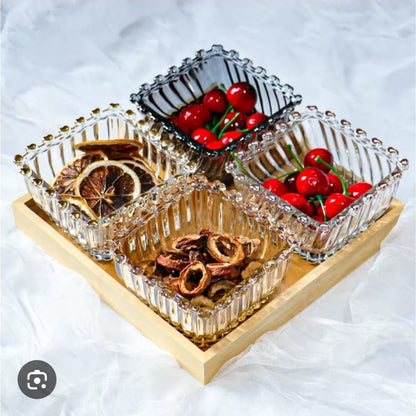 Royal Glass Bowl Set On Bamboo Tray