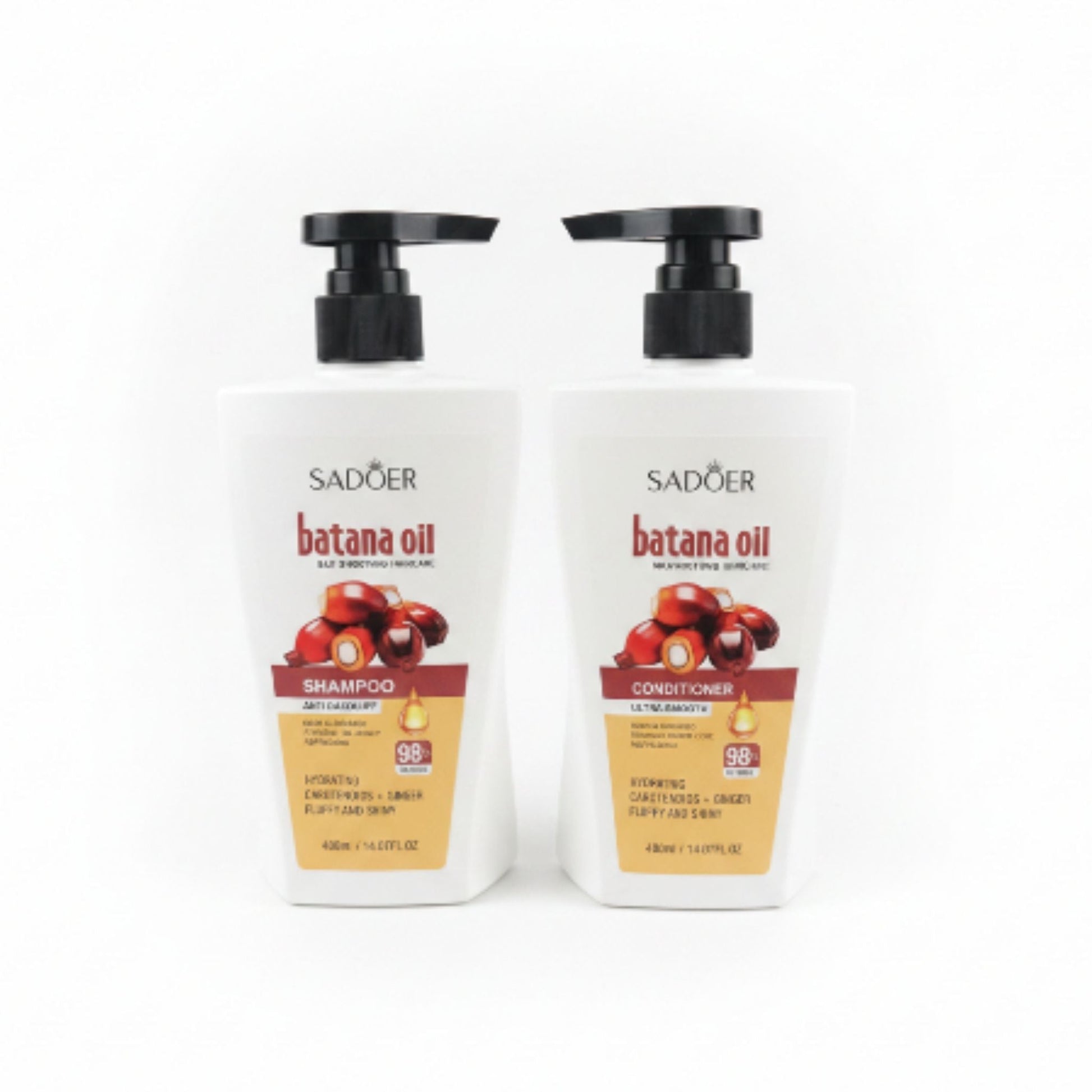 Sadoer Batana Oil - Shampoo and Conditioner Set - 400ml On White Background