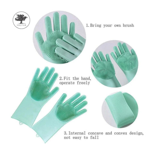 Silicone Dishwashing Gloves (Pair) – Reusable Kitchen Cleaning Scrub Gloves | Heat Resistant Dish Washing Gloves
